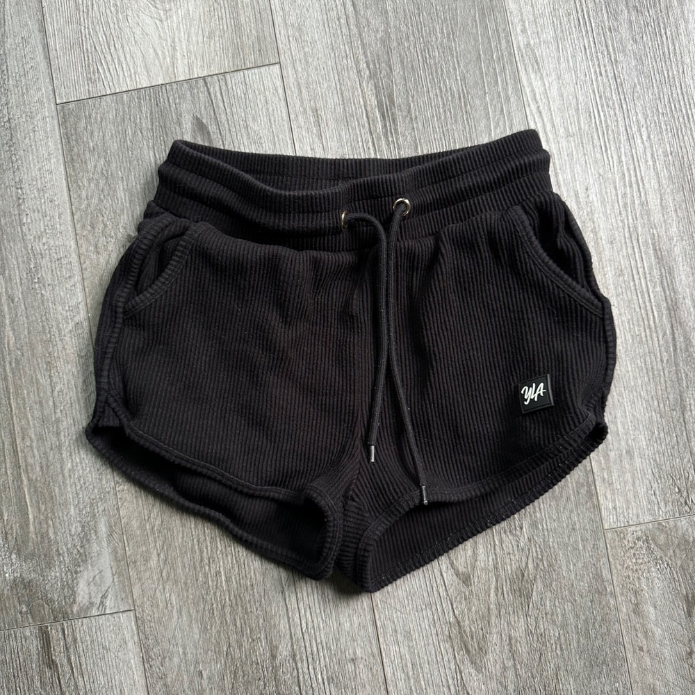 YoungLA Ribbed Shorts Size S womens Black Drawstring Athletic gym